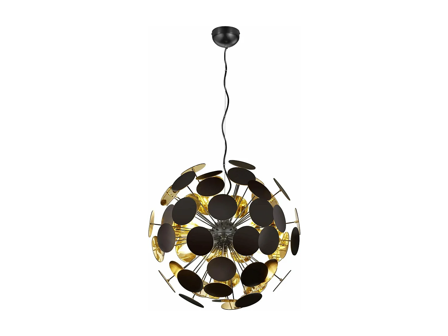 Lampada a sospensione sfera tondi, metallo, nero opaco e oro, D 54 cm, Discalgo