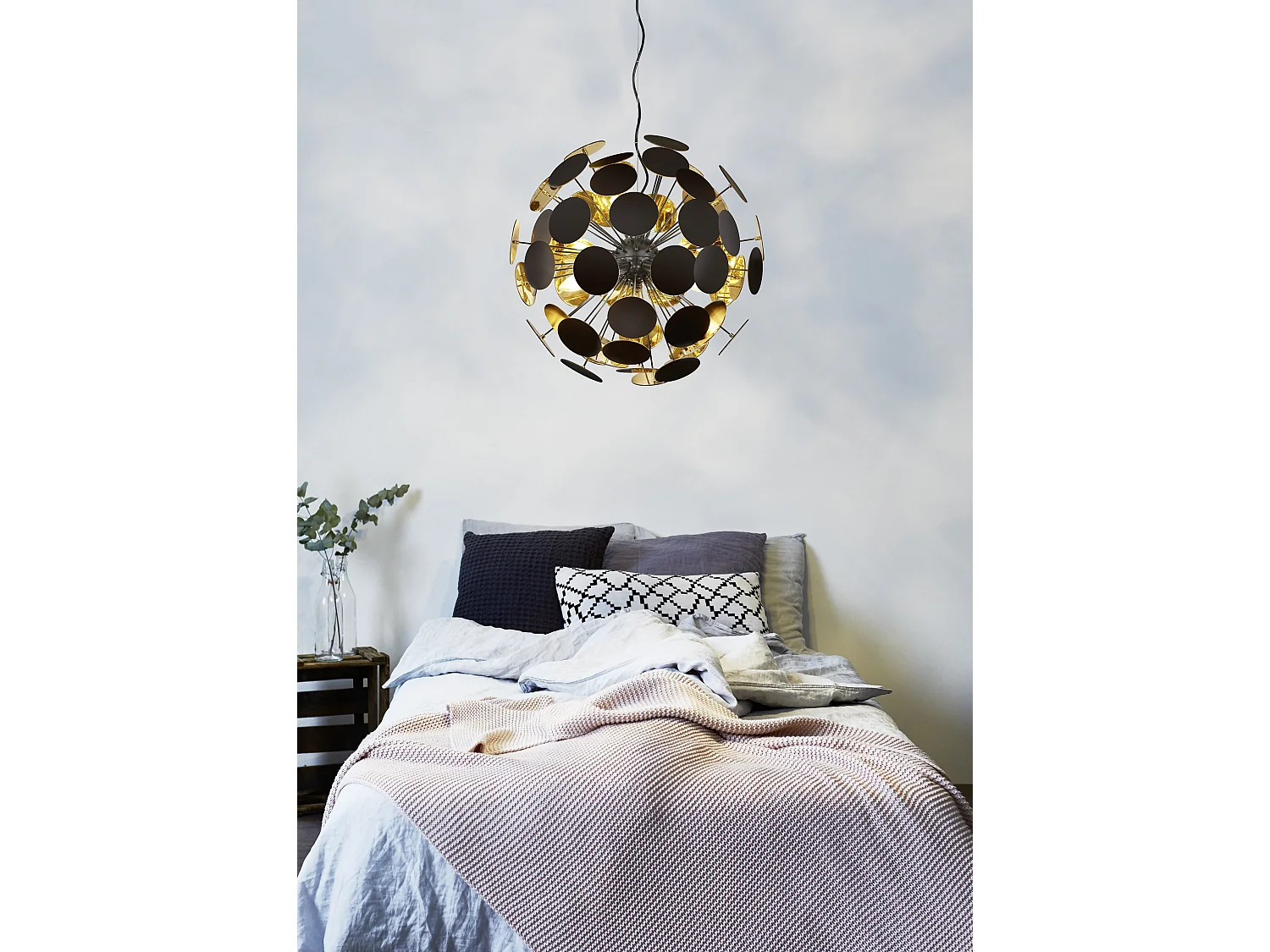 Lampada a sospensione sfera tondi, metallo, nero opaco e oro, D 54 cm, Discalgo