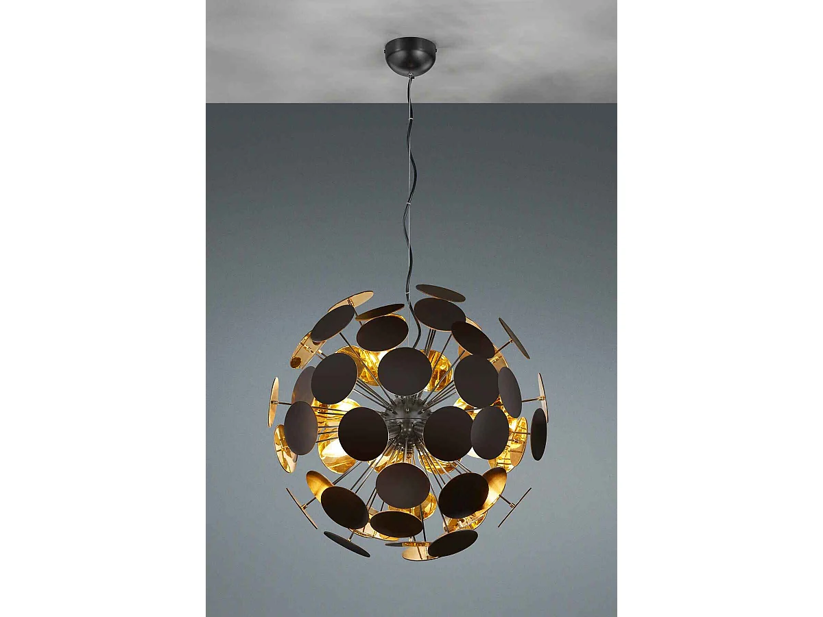Lampada a sospensione sfera tondi, metallo, nero opaco e oro, D 54 cm, Discalgo
