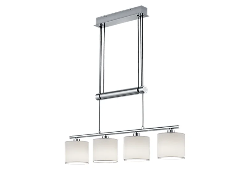 Lampada a sospensione 4 luci, metallo, nichel opaco, 77x150x13,5 cm, Garda