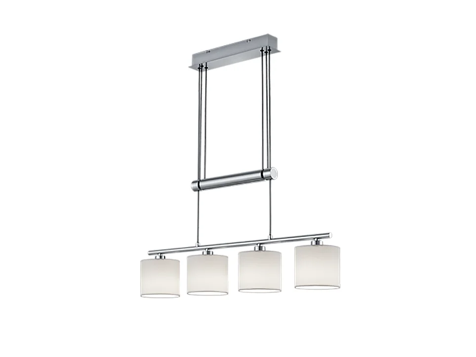 Lampada a sospensione 4 luci, metallo, nichel opaco, 77x150x13,5 cm, Garda