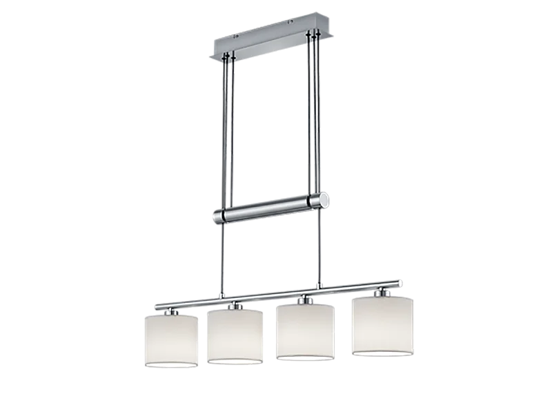 Lampada a sospensione 4 luci, metallo, nichel opaco, 77x150x13,5 cm, Garda