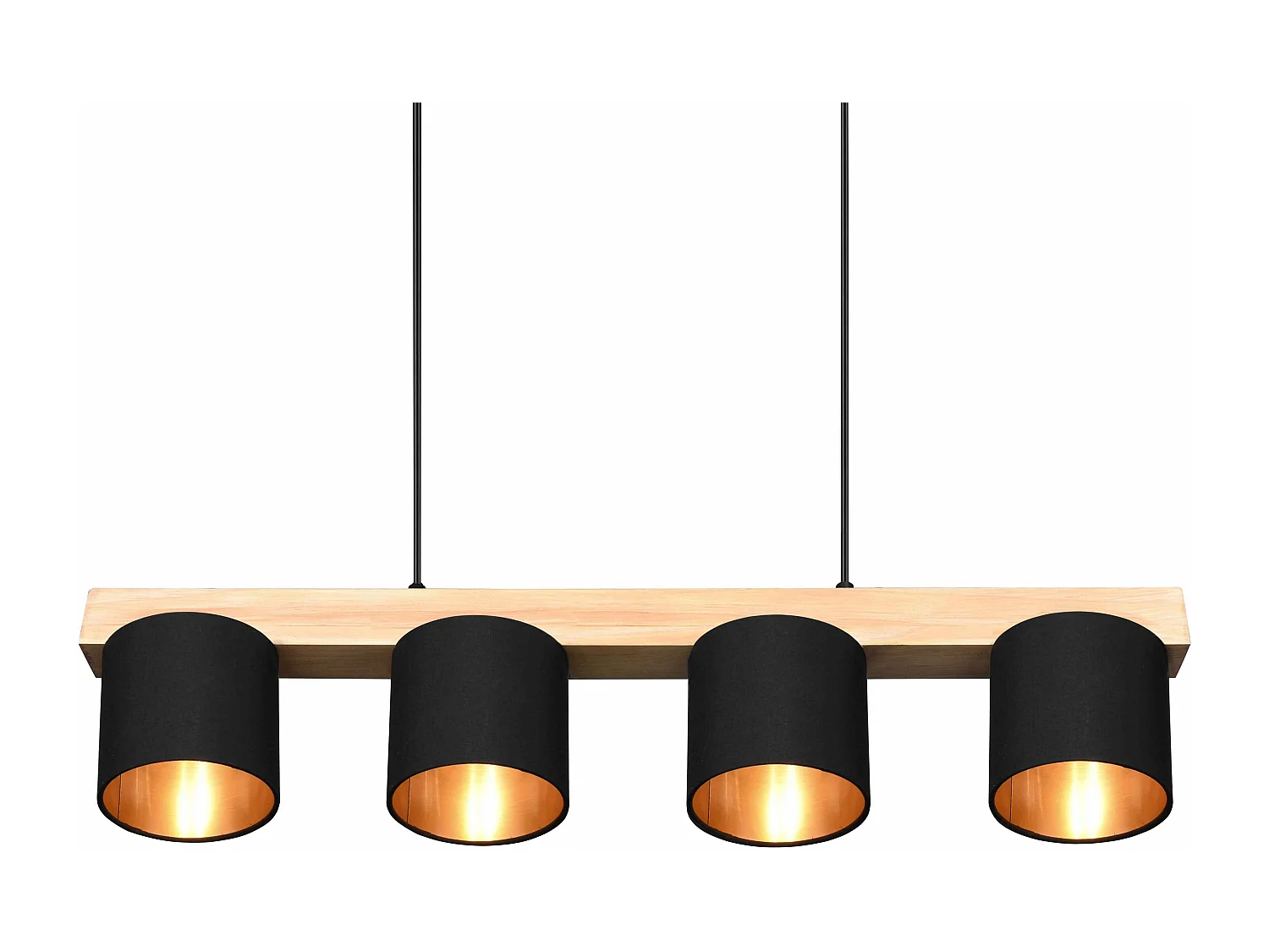 Lampada a sospensione 4 paralumi, legno, nero, L 75 cm, Cameron