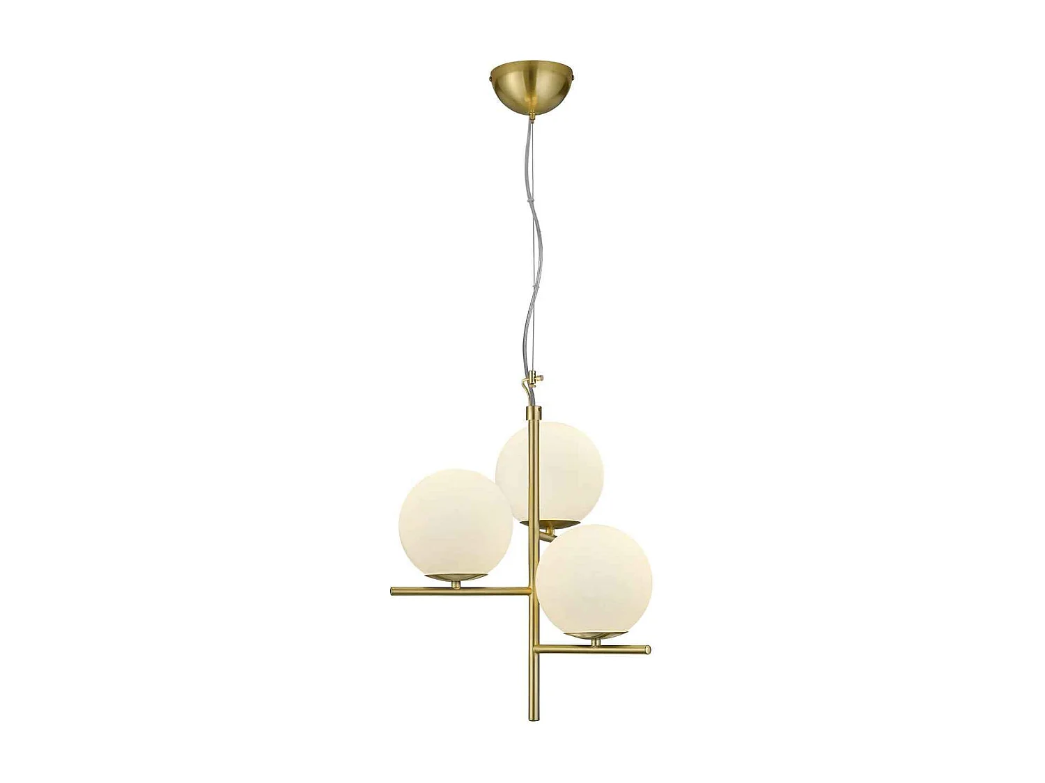 Lampada a sospensione 3 sfere, ottone opaco e bianco, D 40 cm, Pure