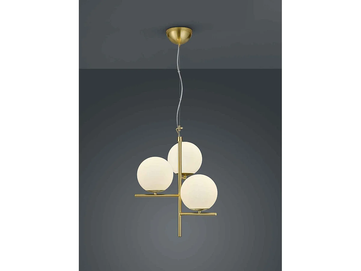 Lampada a sospensione 3 sfere, ottone opaco e bianco, D 40 cm, Pure