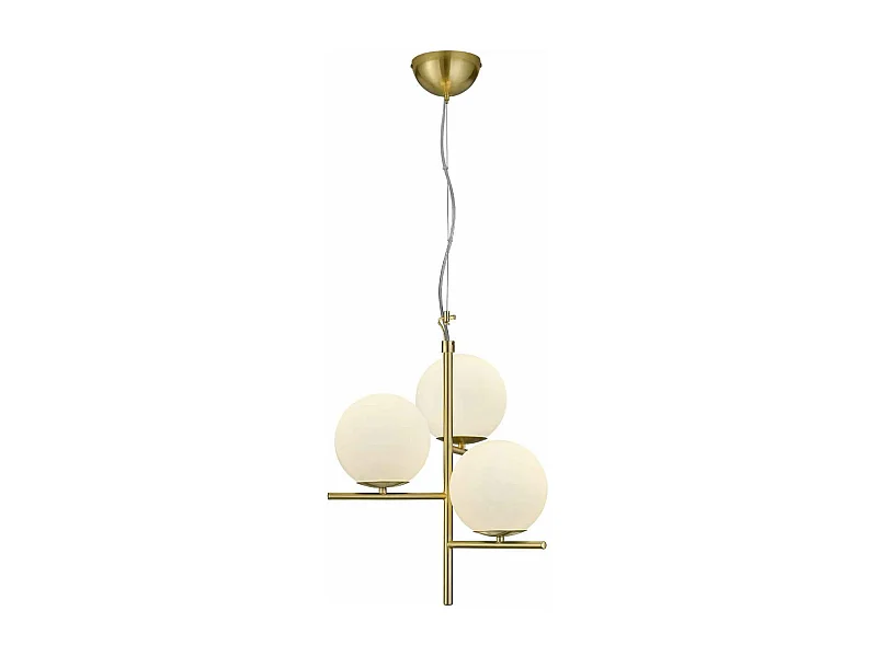 Lampada a sospensione 3 sfere, ottone opaco e bianco, D 40 cm, Pure