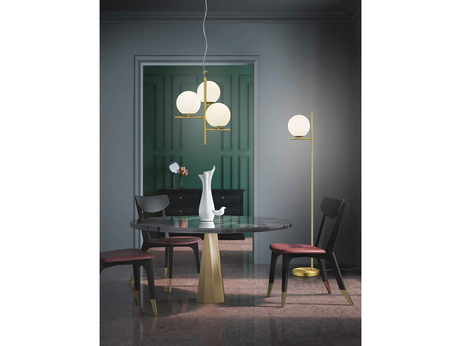 Lampadaire design globe et métal Pure