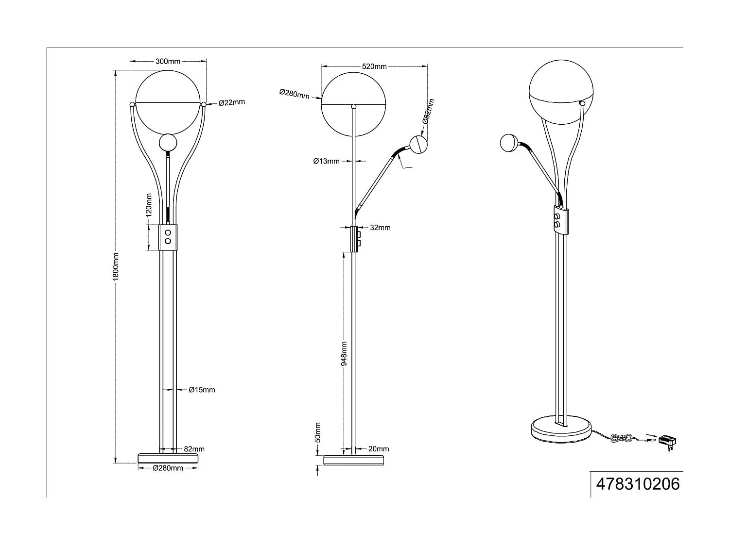 Lampadaire LED Chris de Trio