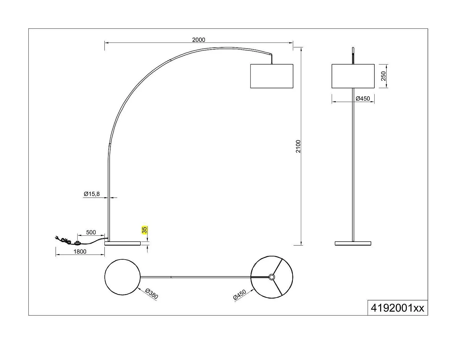 Lampadaire métal abat jour tissu en arc Mansur