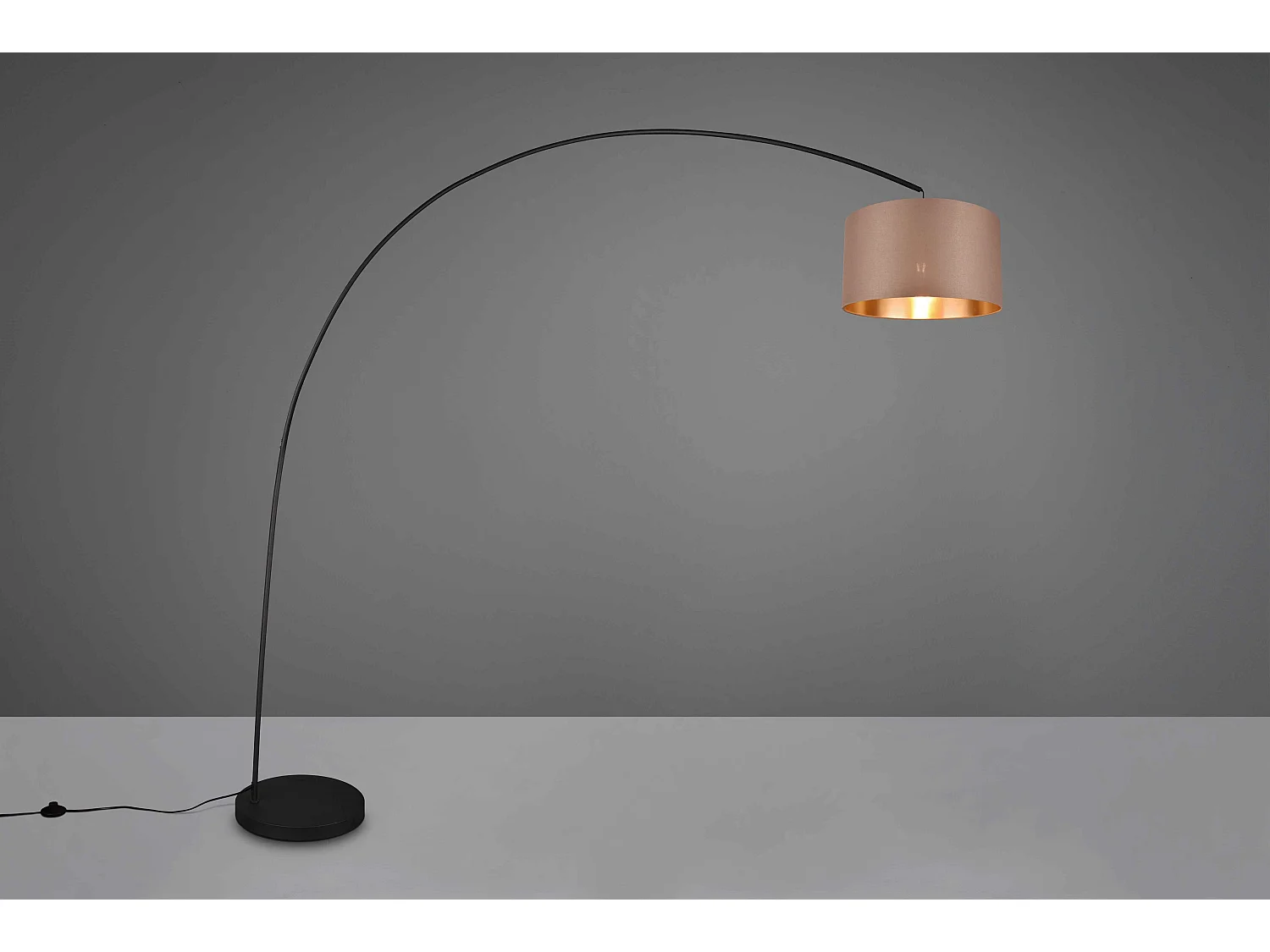 Lampadaire métal abat jour tissu en arc Mansur