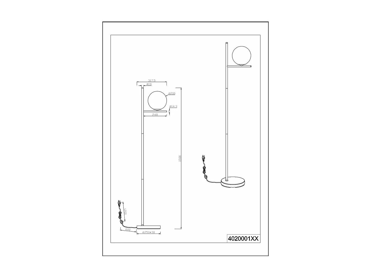 Lampadaire design globe et métal Pure