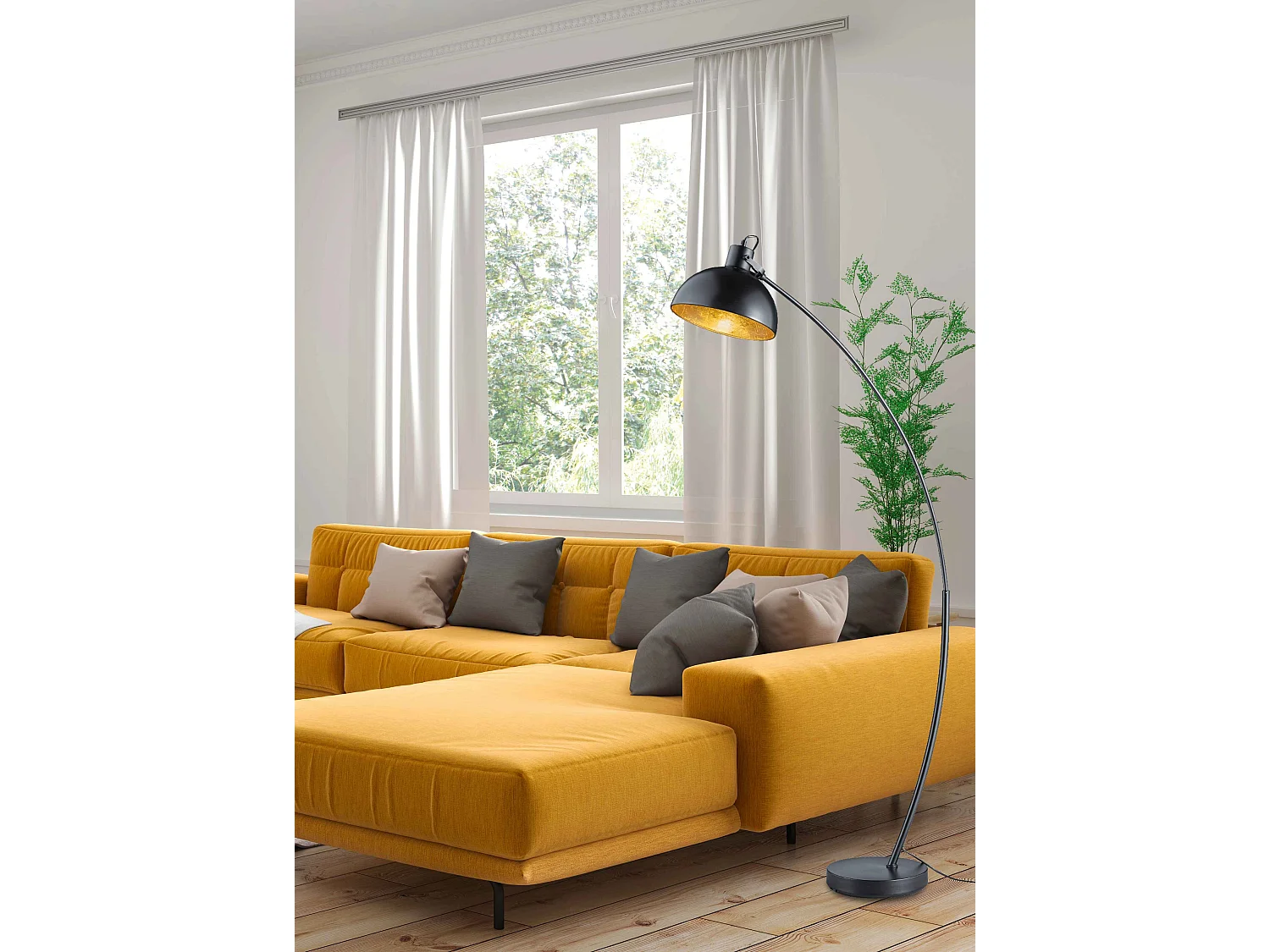 Piantana ad arco, metallo, nero e oro, H 150 cm, Recife