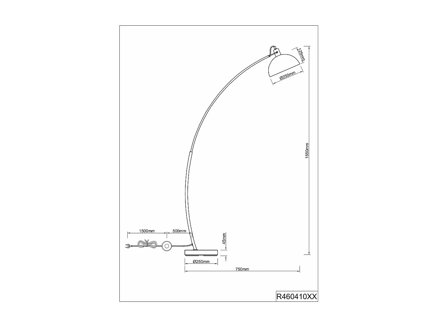 Piantana ad arco, metallo, nero e oro, H 150 cm, Recife