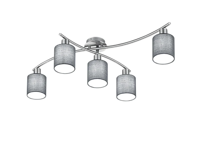 Plafoniera 5 luci, tessuto, nichel opaco, 75x22x44,2 cm, Garda