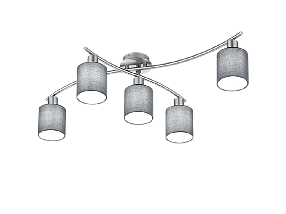 Plafoniera 5 luci, tessuto, nichel opaco, 75x22x44,2 cm, Garda