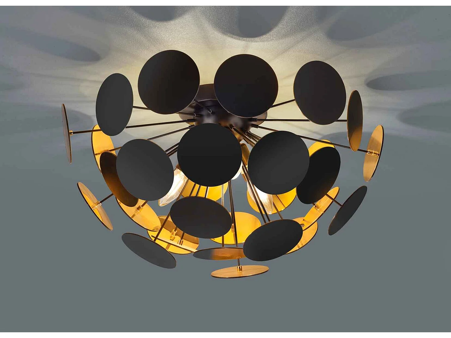 Plafoniera sfera tondi, metallo, nero opaco e oro, D 54 cm, Discalgo