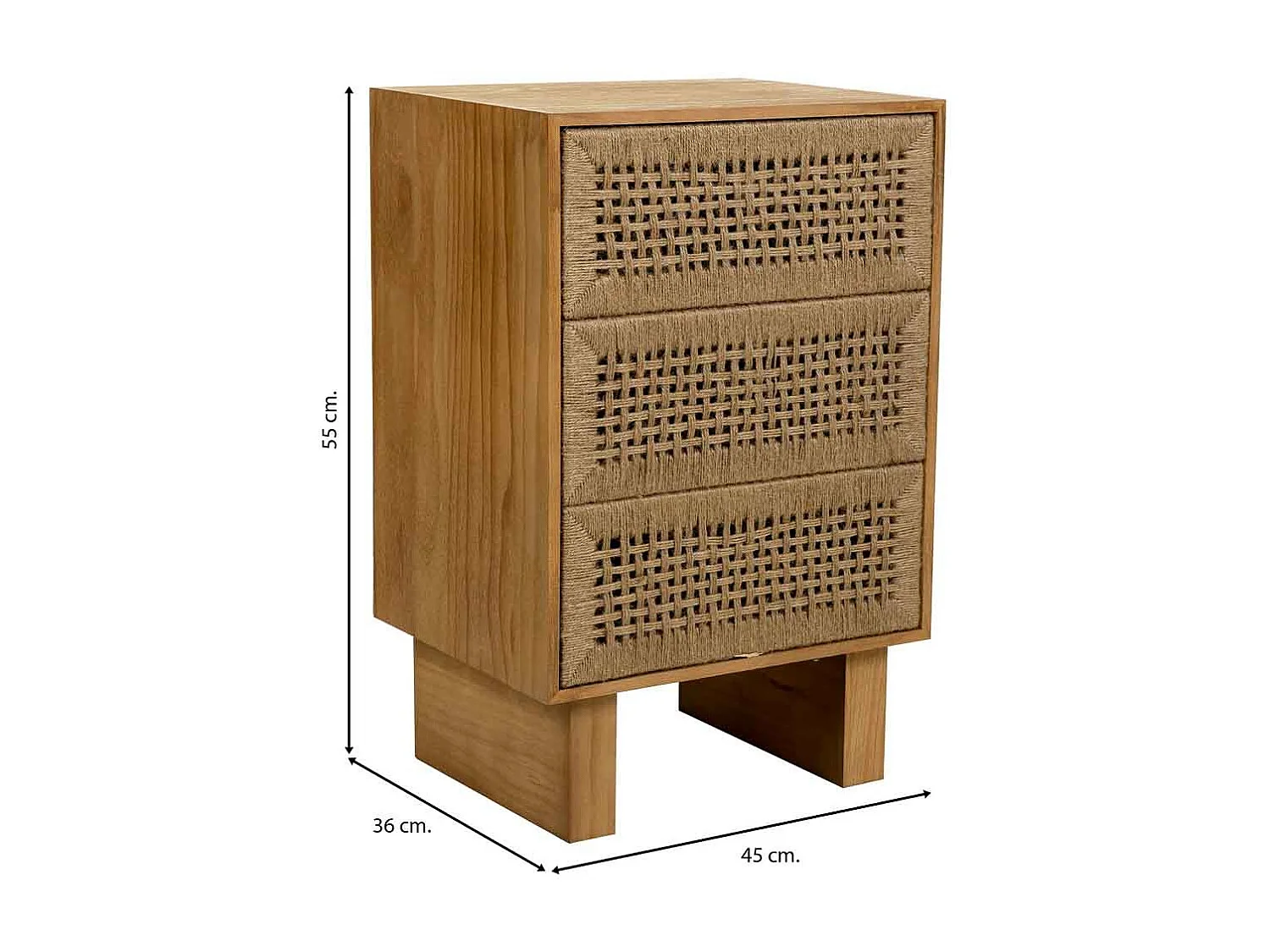 Table de chevet en bois et corde tressée marron 45x36x55h