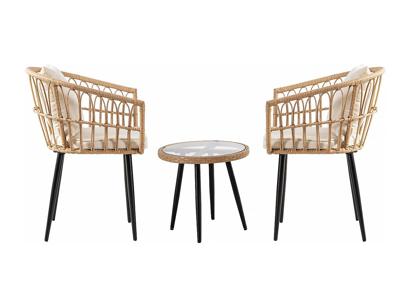 Conjunto de jardim em vime "Vela" para 2 pessoas - Preto/Bambu ou Castanho