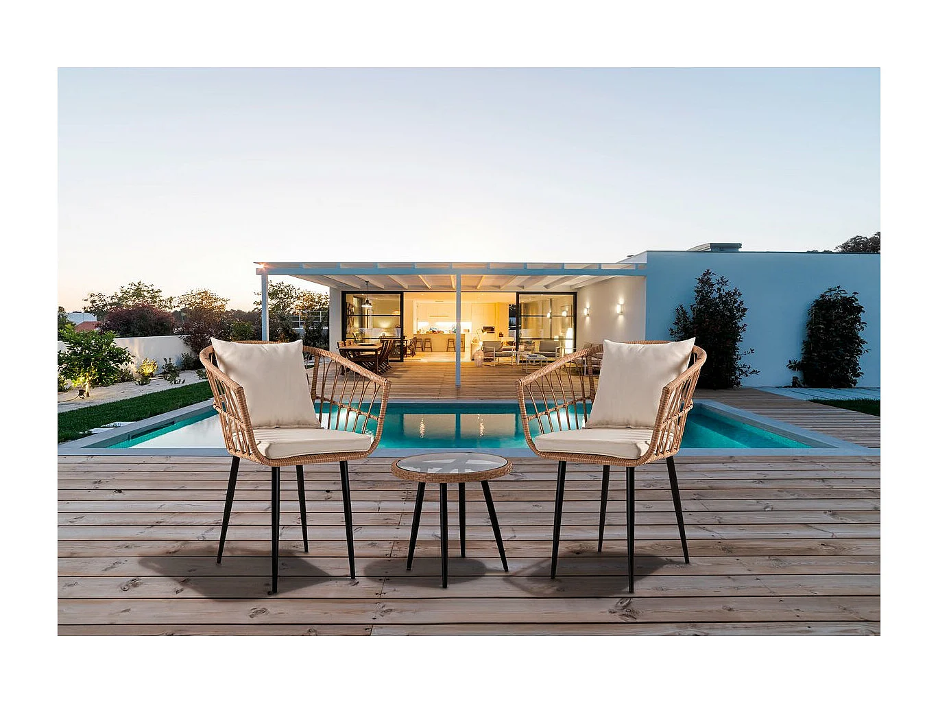 Conjunto de jardim em vime "Vela" para 2 pessoas - Preto/Bambu ou Castanho