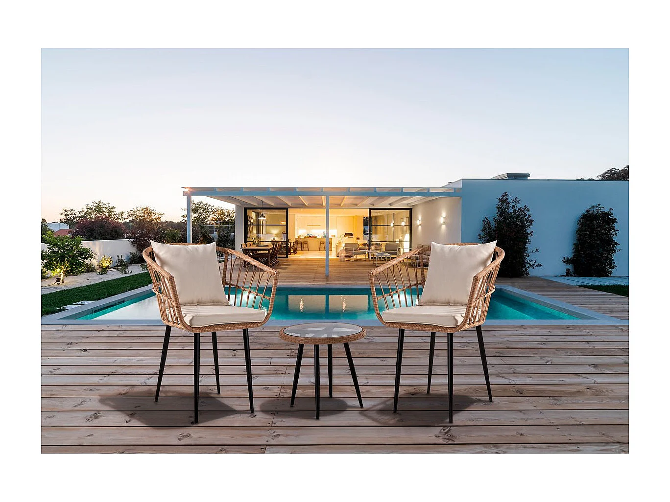 Conjunto de jardim em vime "Vela" para 2 pessoas - Preto/Bambu ou Castanho