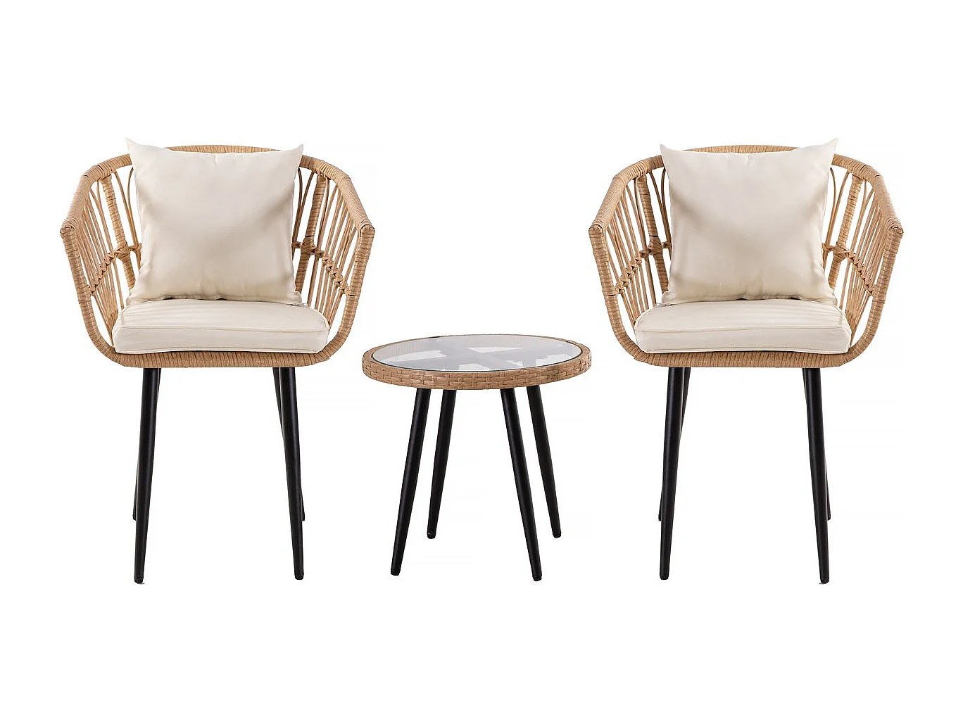 Conjunto de jardim em vime "Vela" para 2 pessoas - Preto/Bambu ou Castanho