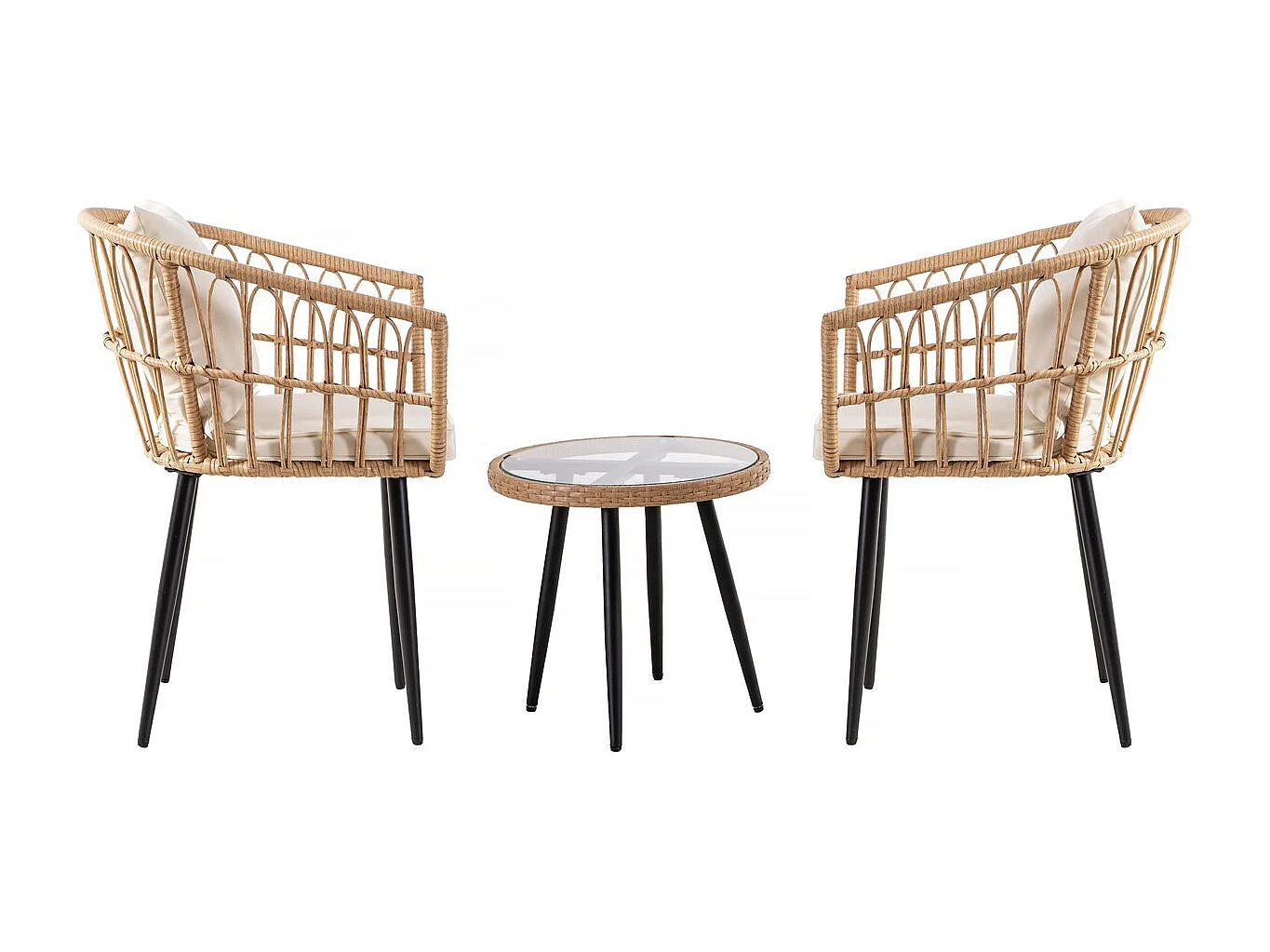 Conjunto de jardim em vime "Vela" para 2 pessoas - Preto/Bambu ou Castanho