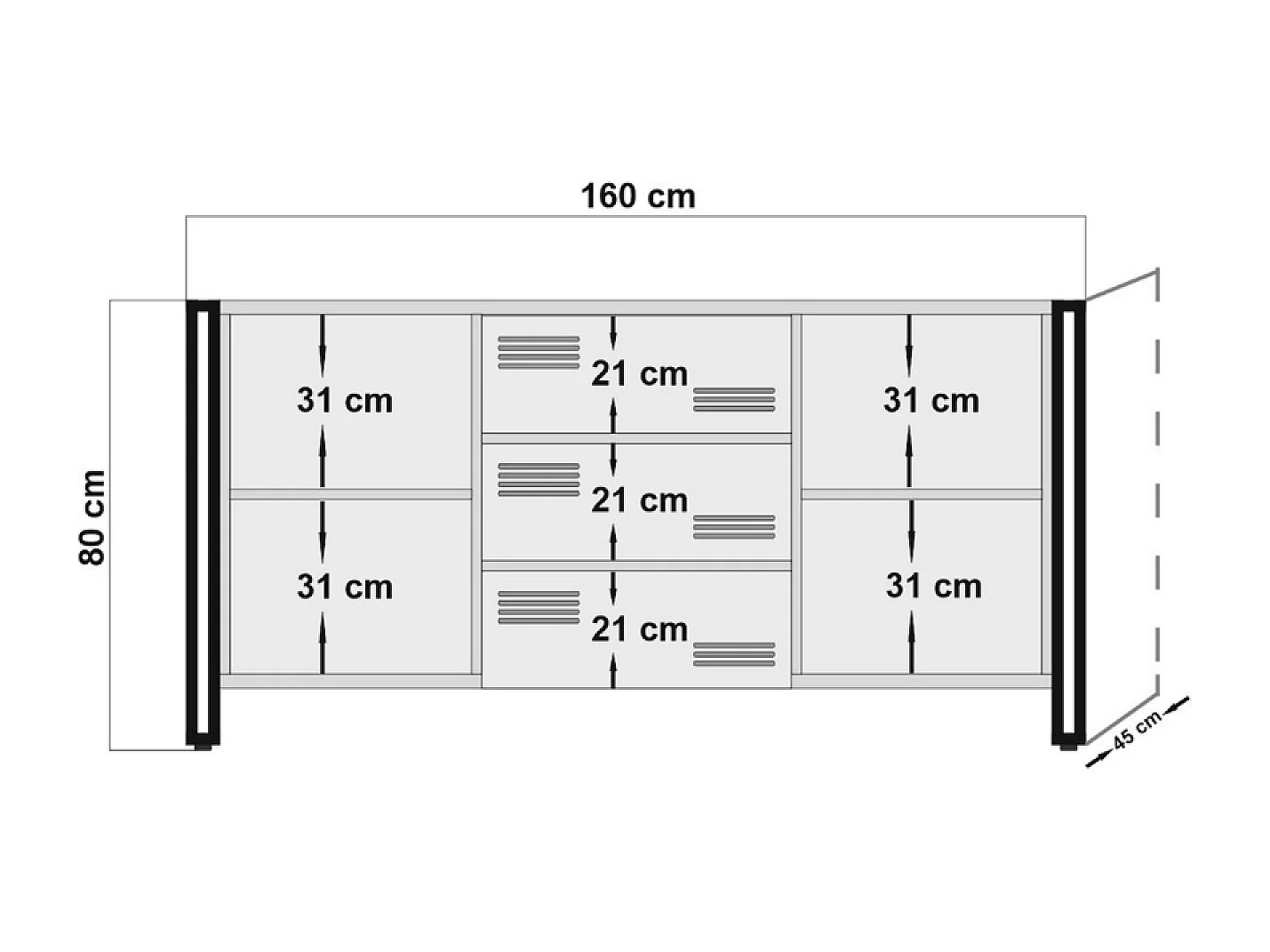 Buffet industriel avec portes et tiroirs HOLEN