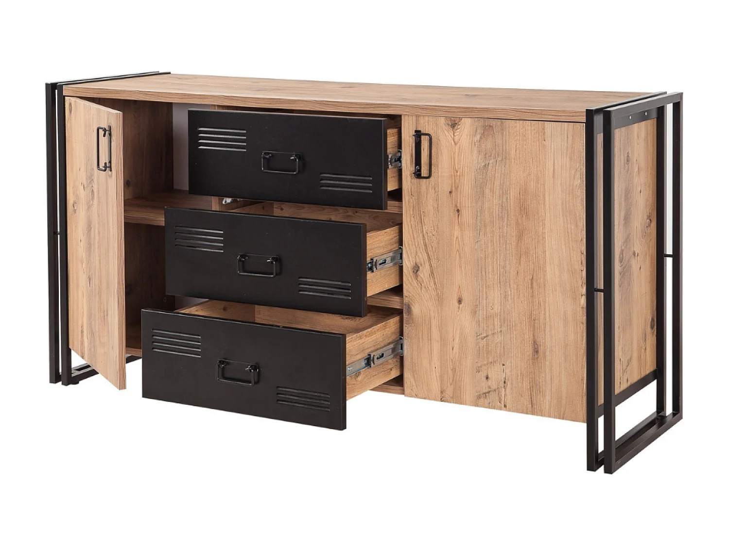 Buffet industriel avec portes et tiroirs HOLEN