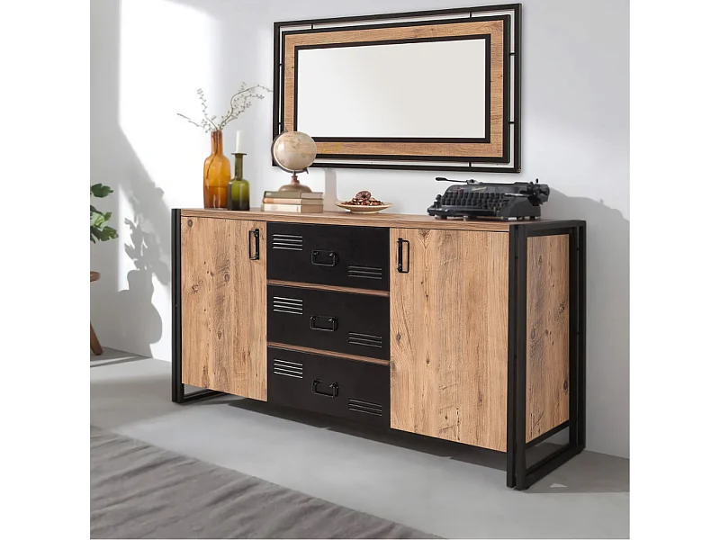 Credenza industriale con ante e cassetti HOLEN
