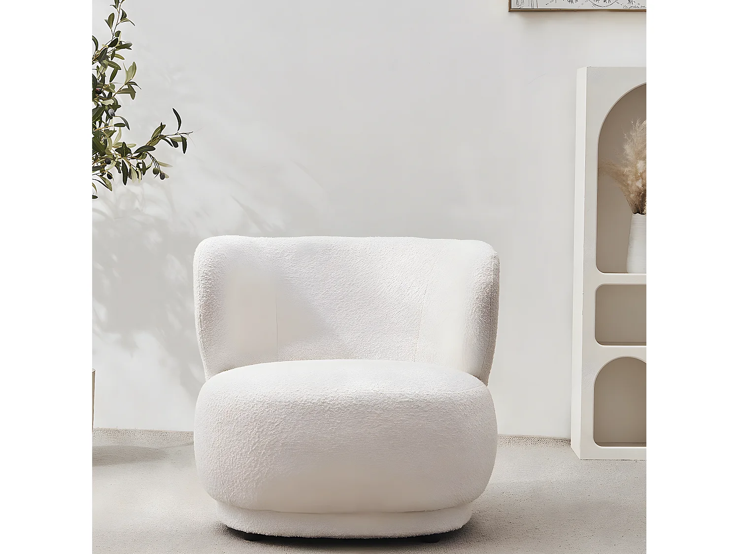 Fauteuil en tissu bouclette écru - Ester