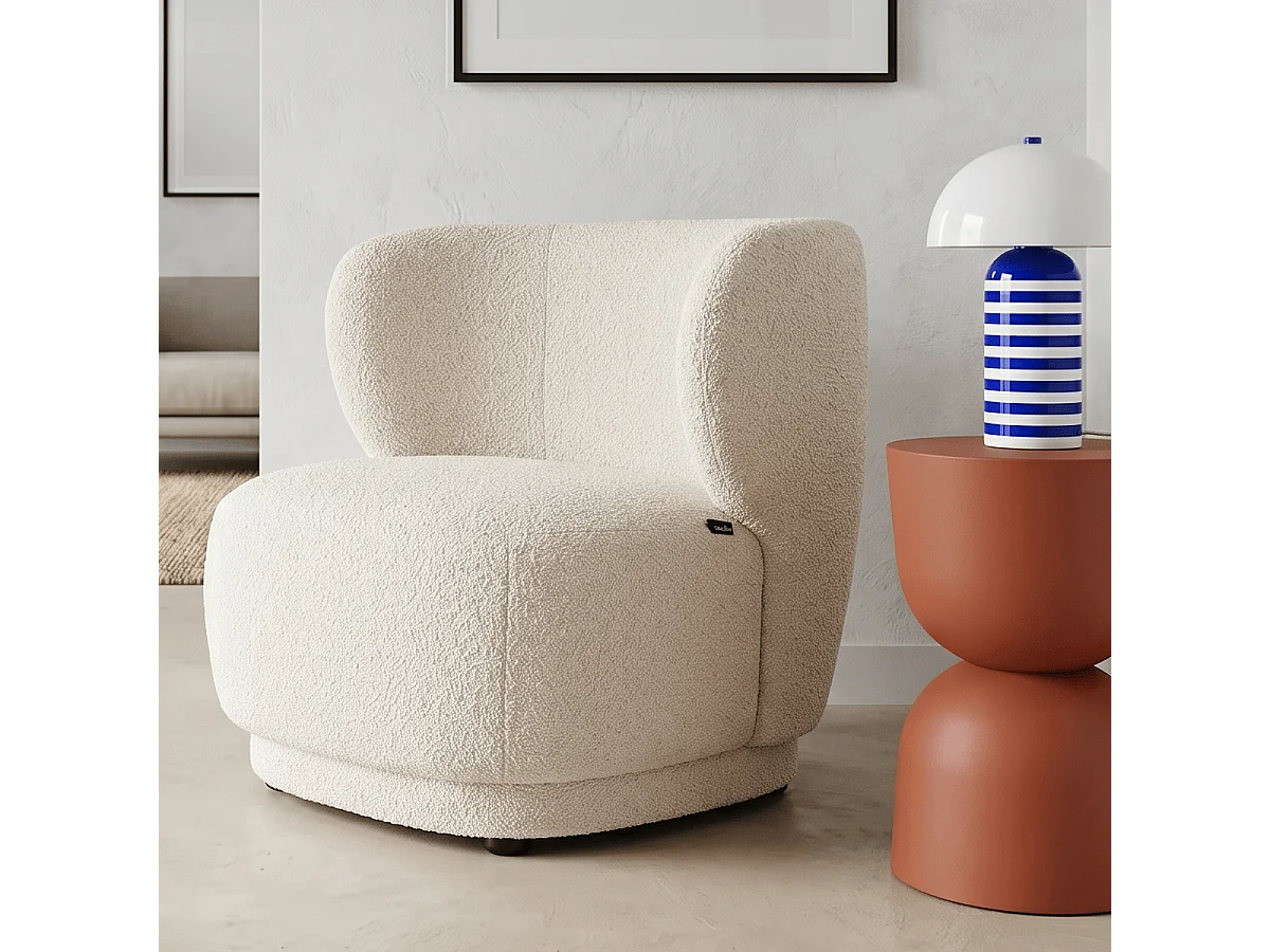 Fauteuil en tissu bouclette écru - Ester
