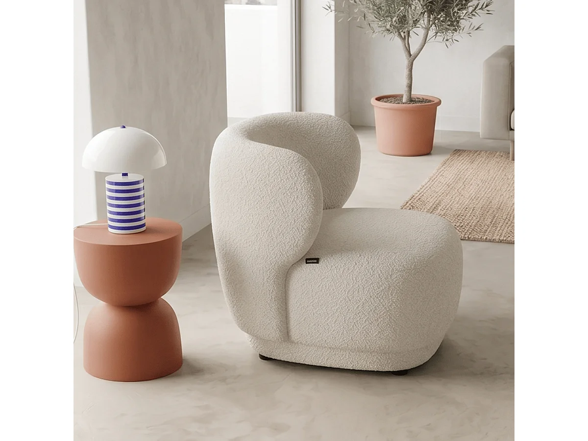 Fauteuil en tissu bouclette écru - Ester