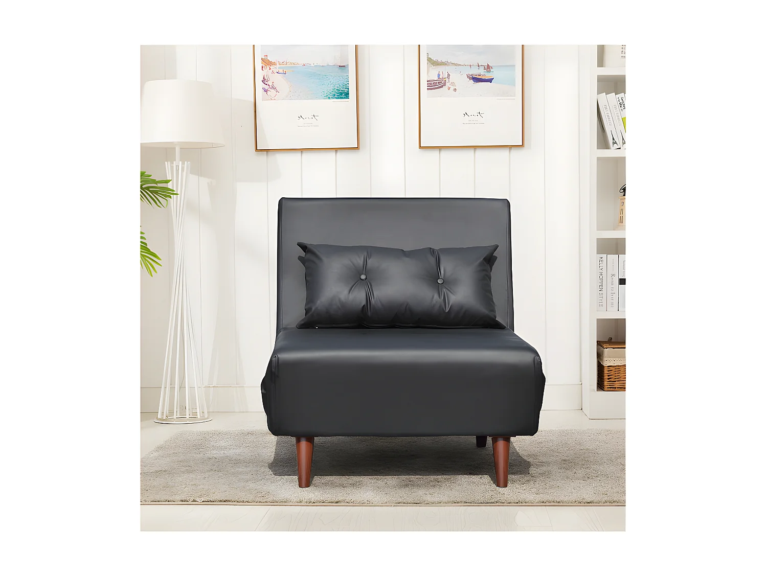 Fauteuil lit convertible une place cuir PU noir facile à nettoyer dimensions 80 x 90 x 84 cm