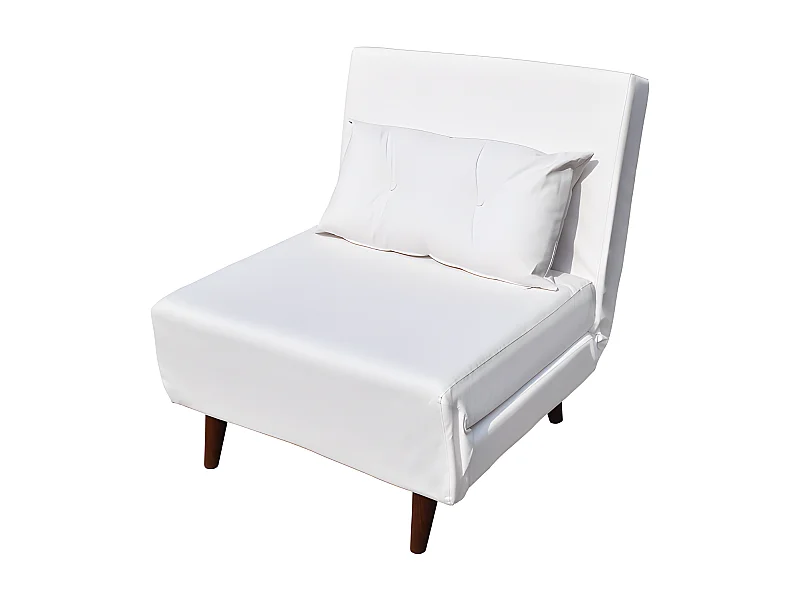 Fauteuil convertible lit une place tissu en cuir PU Blanc facile à nettoyer dimension: 80 x 90 x 84 cm - dimension lit: 80 x 190 x 28 cm