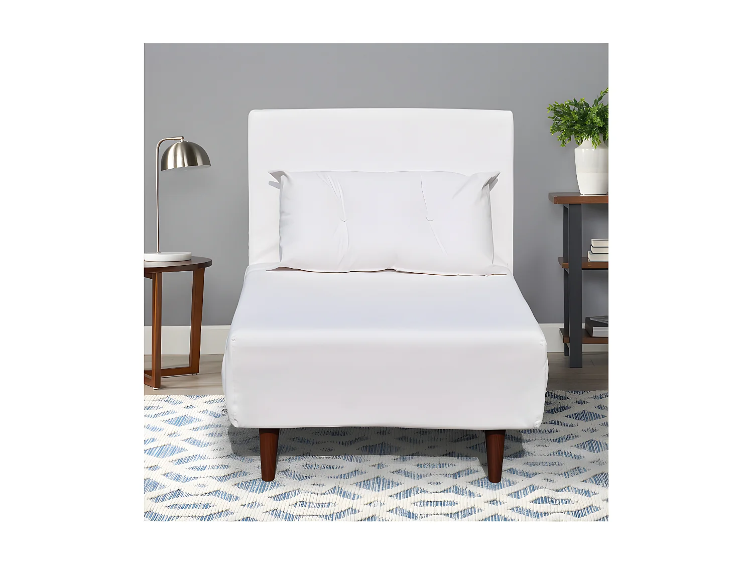 Fauteuil convertible lit une place tissu en cuir PU Blanc facile à nettoyer dimension: 80 x 90 x 84 cm - dimension lit: 80 x 190 x 28 cm