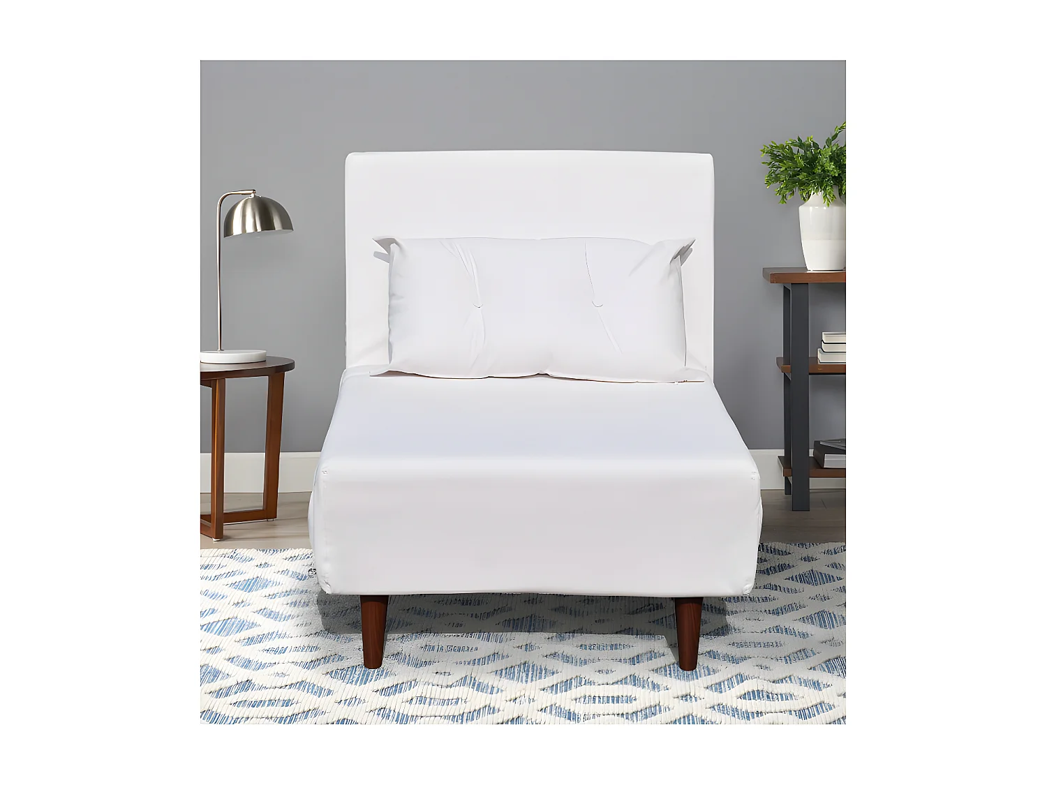 Fauteuil convertible lit une place tissu en cuir PU Blanc facile à nettoyer dimension: 80 x 90 x 84 cm - dimension lit: 80 x 190 x 28 cm