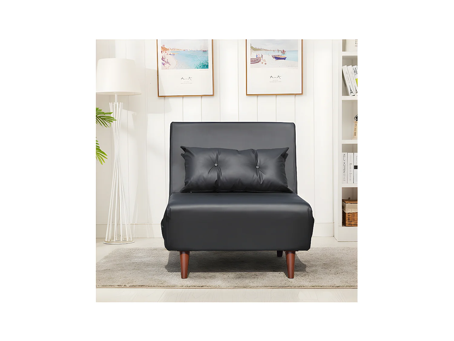 Fauteuil convertible lit une place tissu en cuir PU Noir facile à nettoyer dimension: 80 x 90 x 84 cm - dimension lit: 80 x 190 x 28 cm