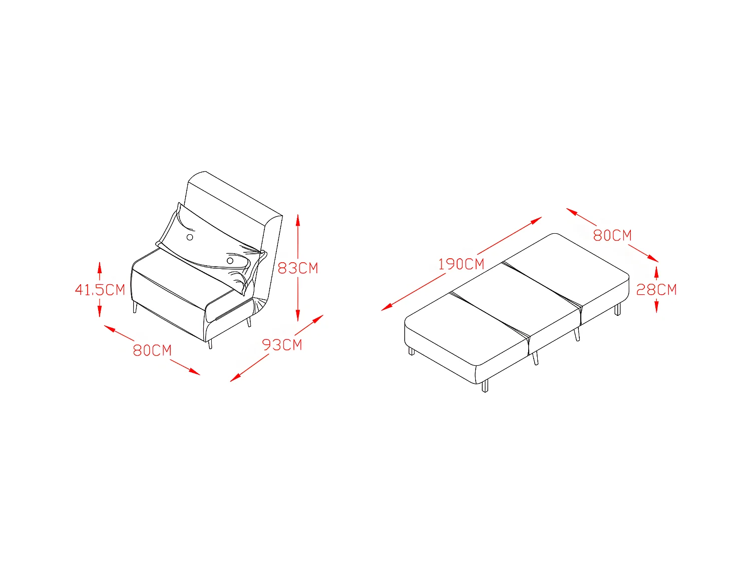 Fauteuil convertible lit 1 place velours blanc 80x90x84 cm lit 80x190x28 cm