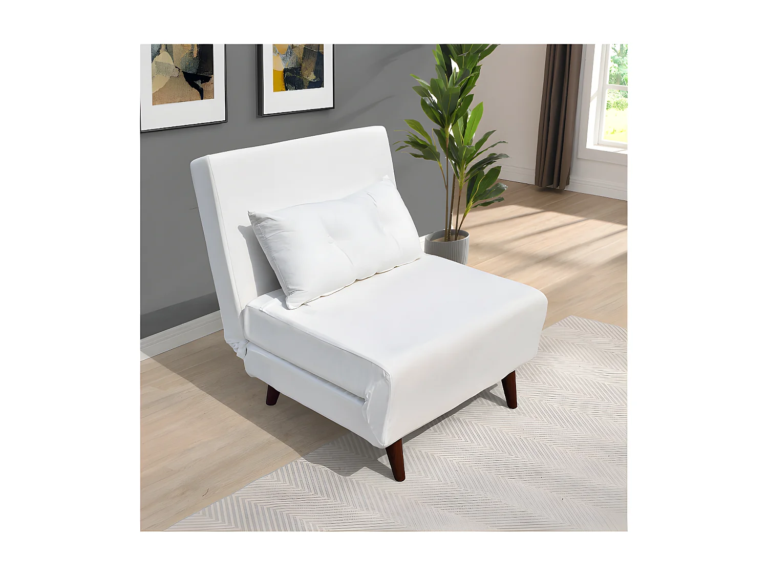 Fauteuil convertible lit 1 place velours blanc 80x90x84 cm lit 80x190x28 cm