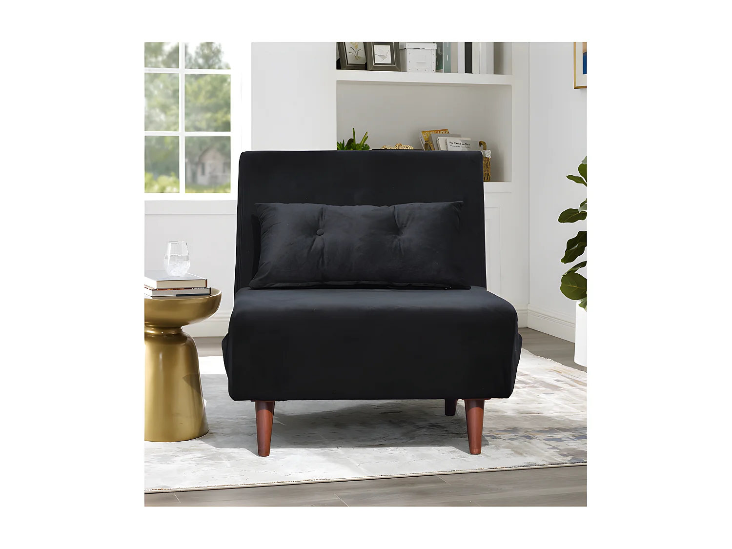 Fauteuil convertible noir en velours une place dimensions 80x90x84 cm lit 80x190x28 cm