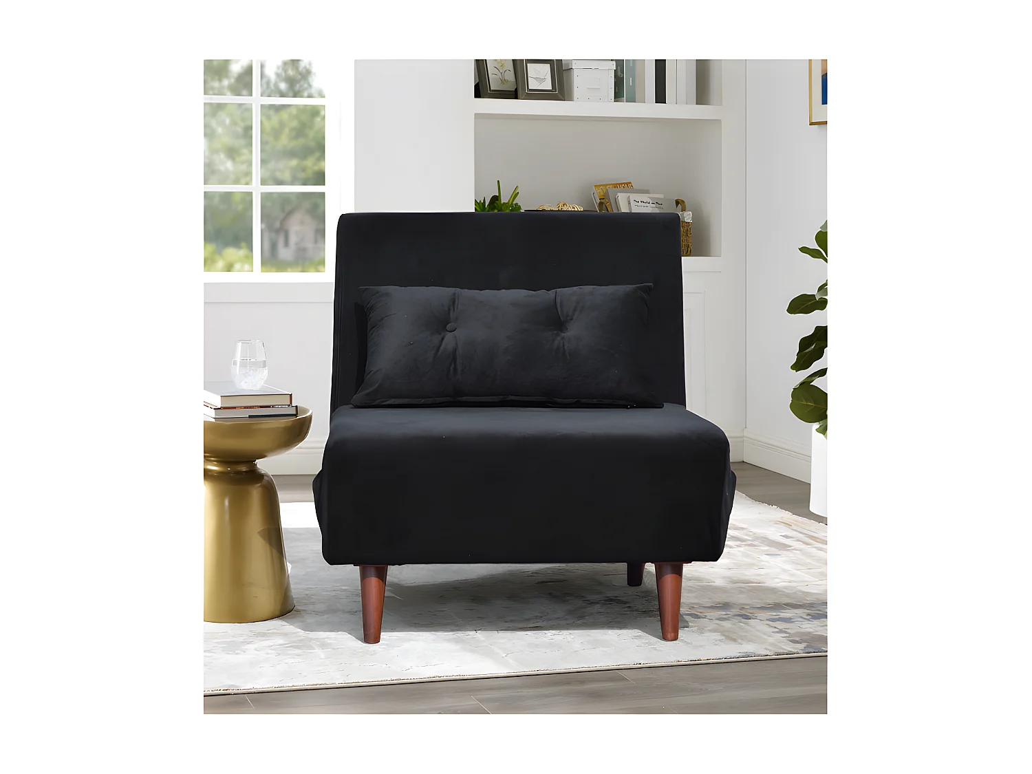 Fauteuil convertible noir en velours une place dimensions 80x90x84 cm lit 80x190x28 cm