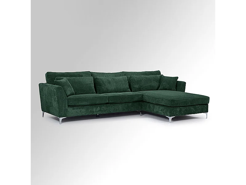Canapé angle droit velours côtelé vert Isla