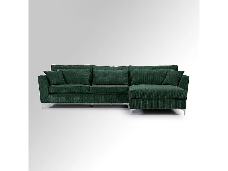 Canapé angle droit velours côtelé vert Isla