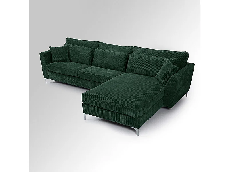Canapé angle droit velours côtelé vert Isla