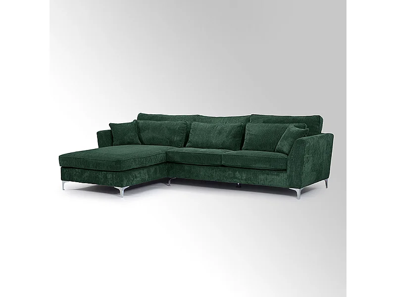 Canapé angle gauche velours côtelé vert Isla