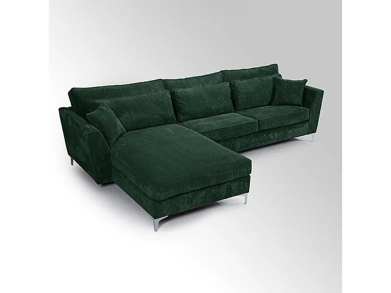 Canapé angle gauche velours côtelé vert Isla