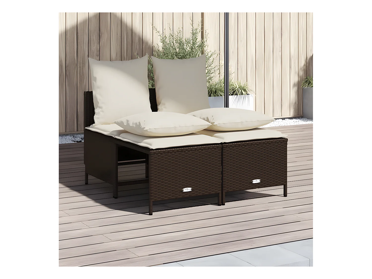 Set de sofás de jardín 4 piezas y cojines ratán sintético marrón