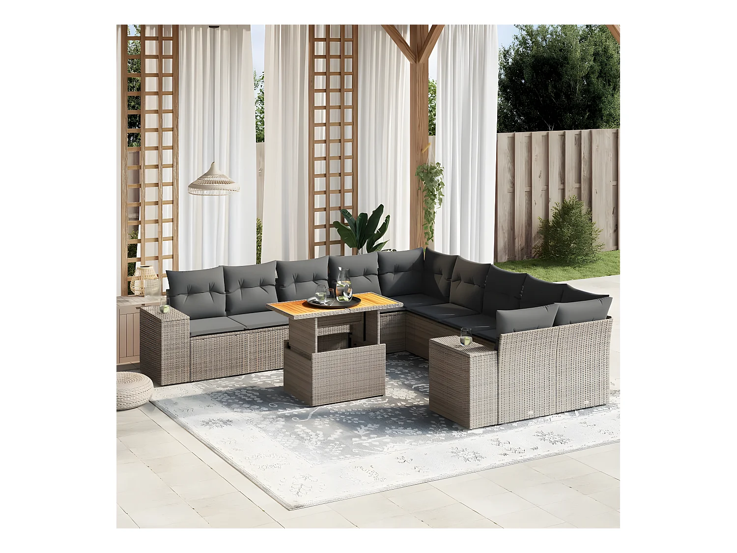 11-delige Loungeset met kussens poly rattan grijs