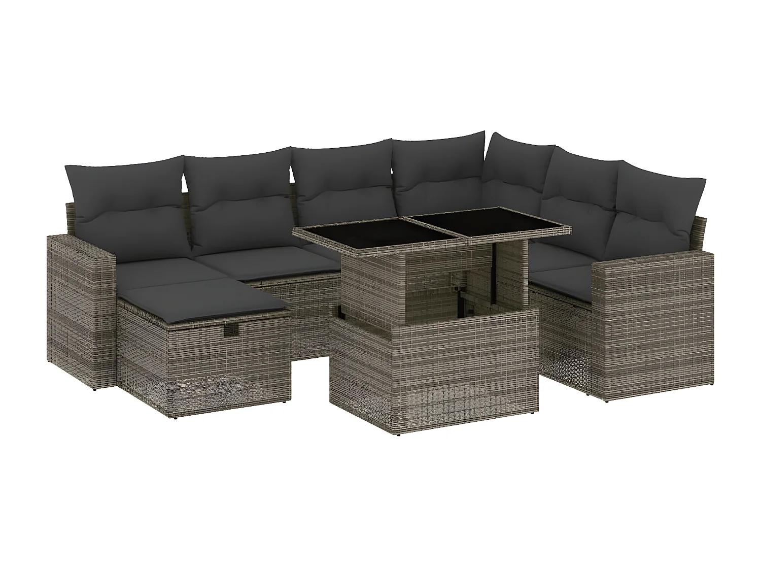 8-delige Loungeset met kussens poly rattan grijs