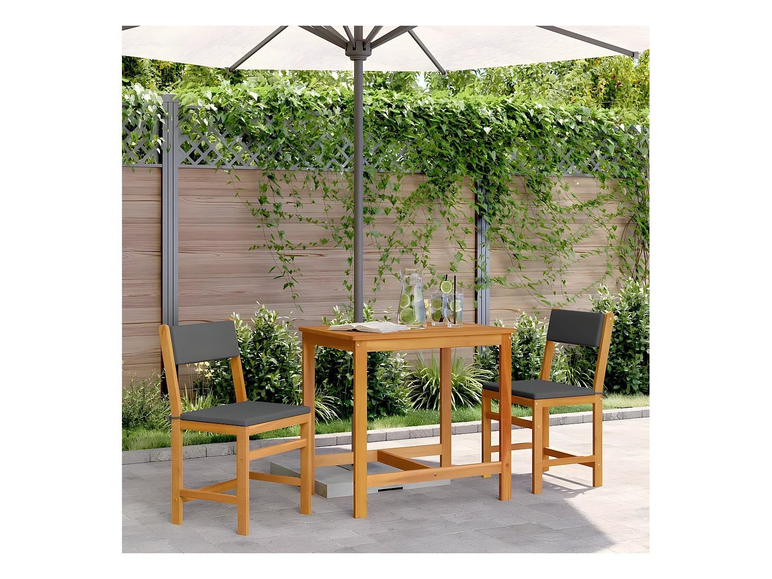 Ensemble de balcon avec coussins 3 pièces bois massif d'acacia